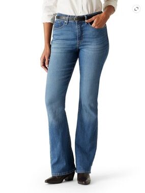 Women's Plus Mid Rise Slimming Wash Bootcut Jeans — Classic Mid Blue
